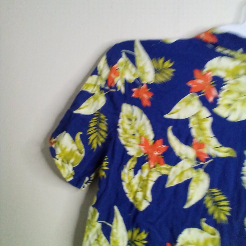 Forever 21 Shirt Women S Button Up Short Sleeve Tropical Hawaiian Blue Yellow - Picture 14 of 15